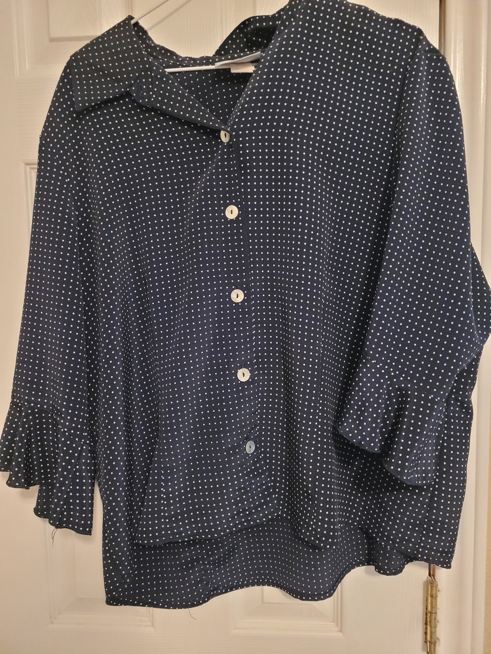 Navy Polka Dot Button-Up Shirt for Women